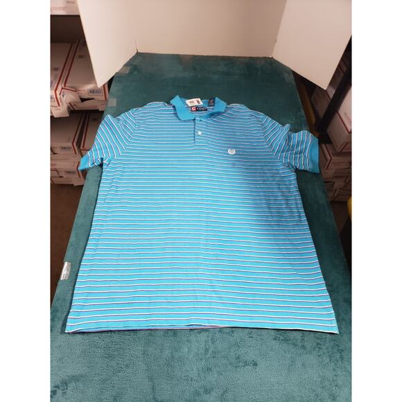 Chaps Polo Shirt Size Extra Large Mens Blue Striped Cotton Golf Preppy NWT - Picture 1 of 8
